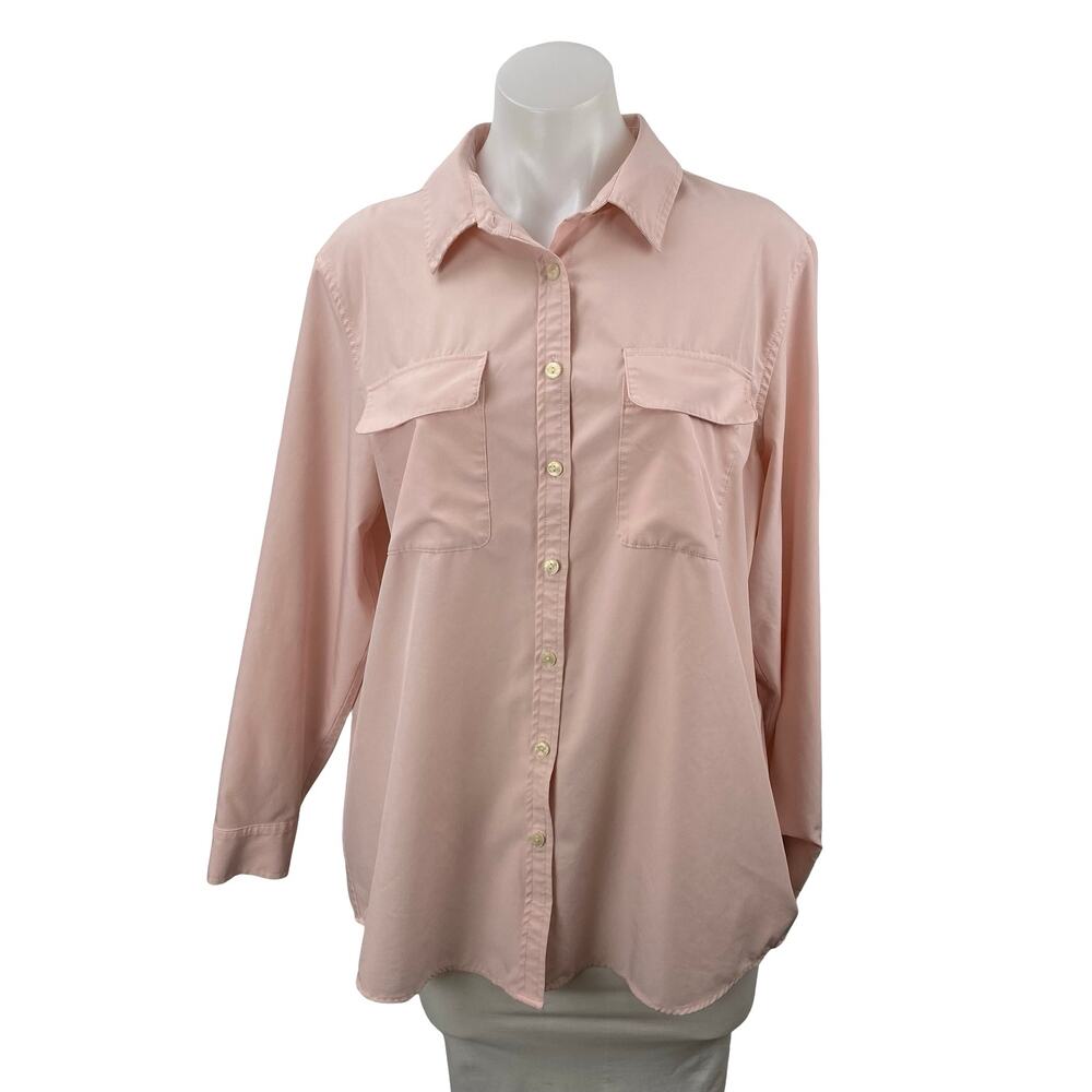 Lands' End Women's Pink Chest Pocket Long Sleeve Button Down Shirt Top Size L